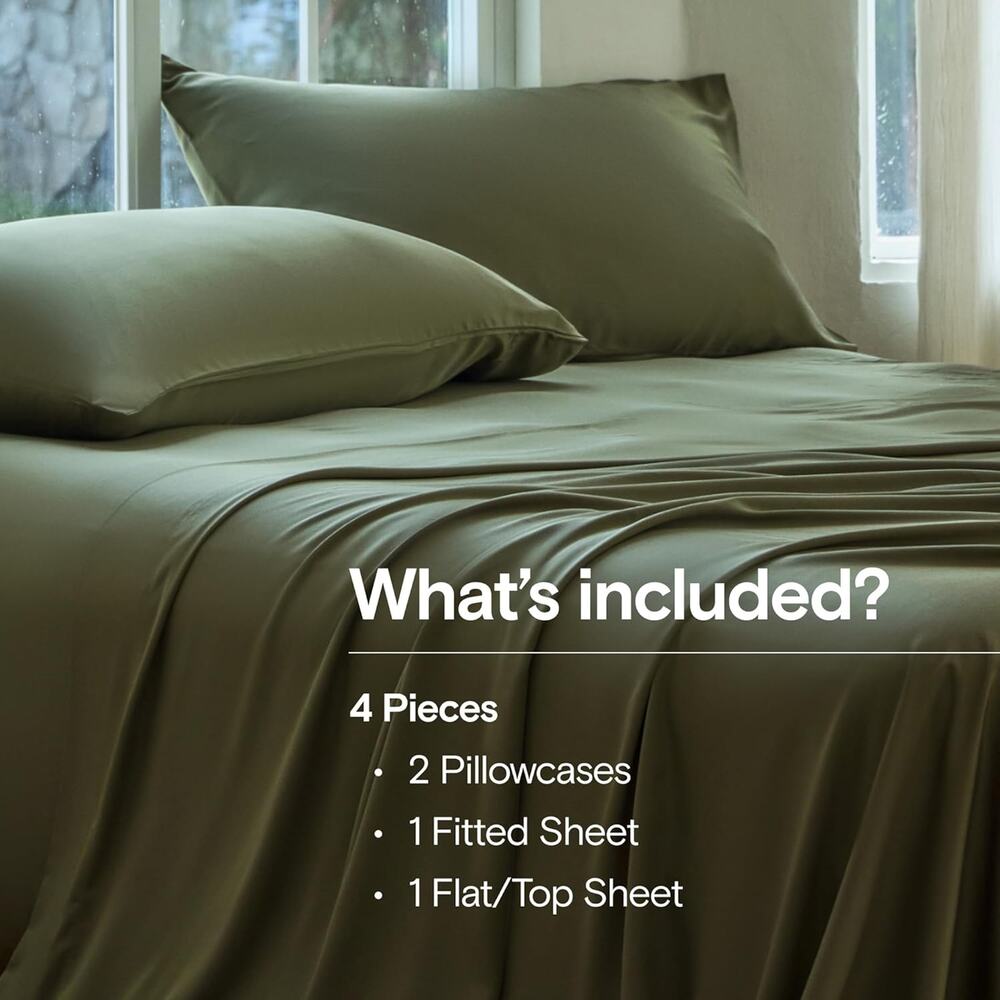 NWT Sijo DOZ Bamboo Sheet Set 4 Piece -2 Sheets 2 Pillowcases Forest Green Full - Picture 2 of 5